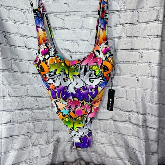 NEW! Fashion Nova All That Graffiti 1 Piece Swimsuit - Multicolor - Size 2X - Picture 4 of 7